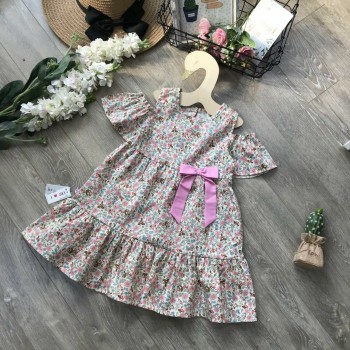 Váy hoa thô 2 tầng trễ vai size 4-8  - v30115